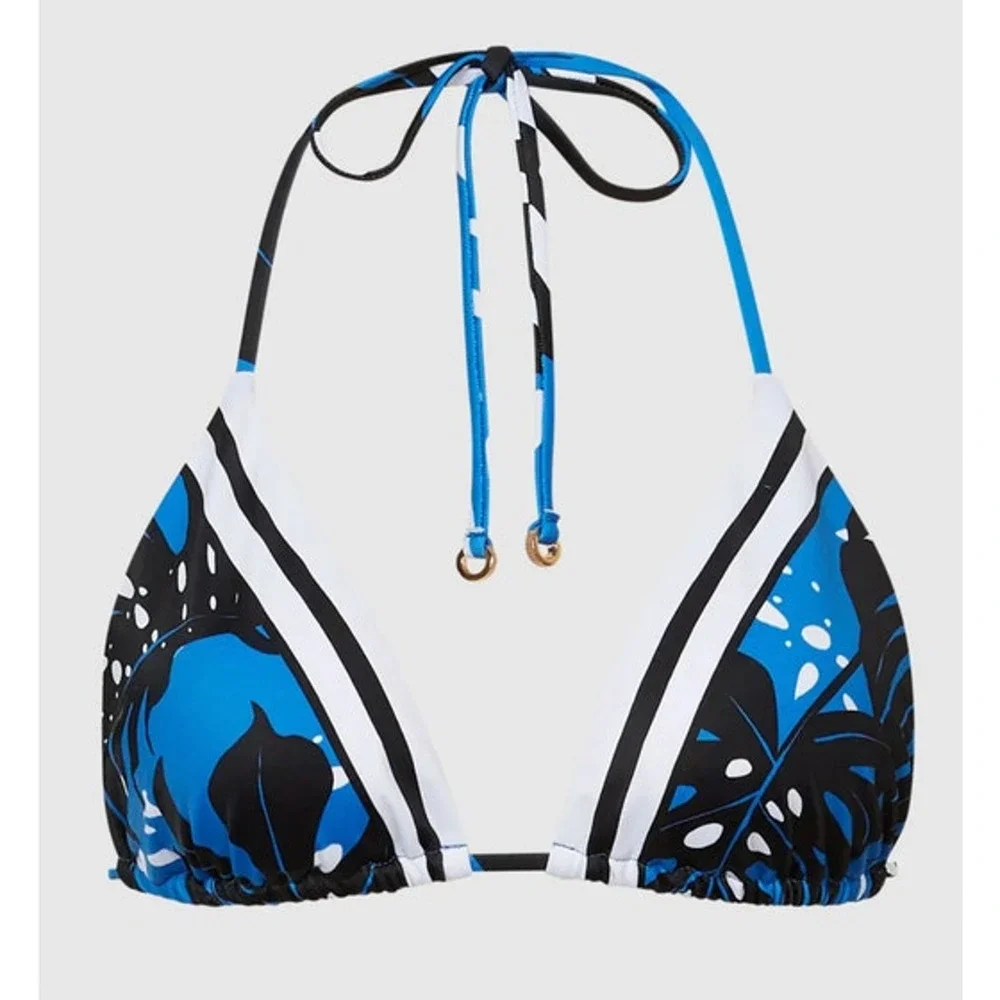 REISS Callie Printed Triangle Bikini Top Size 12 NEW $90 Blue Swimwear Swim